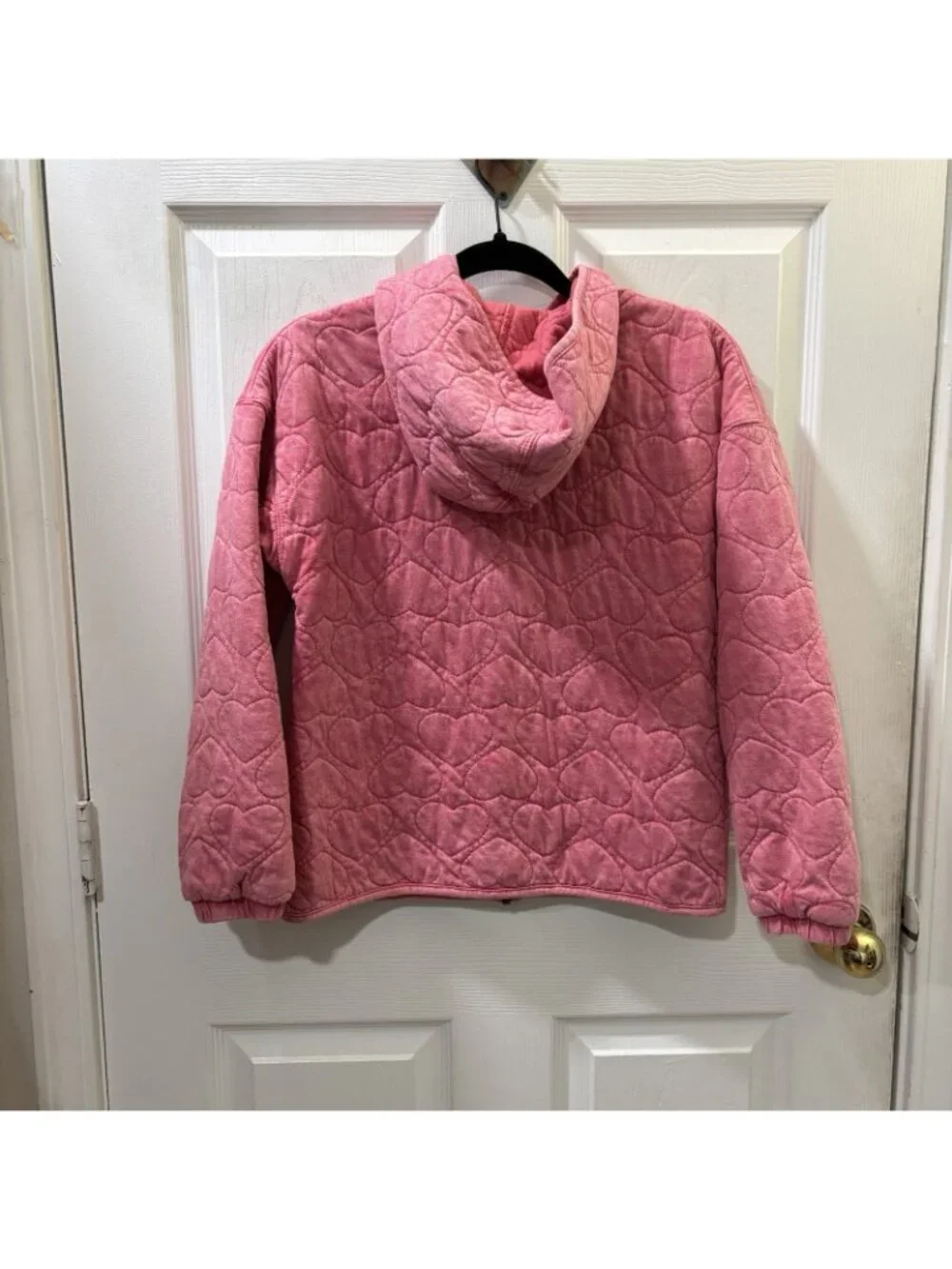Lucky Brand Heart Quilted Pink Full Zip Hooded Jacket Size L 14/16